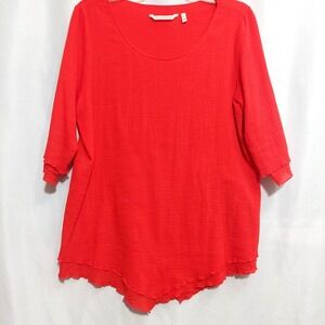 Soft Surroundings Womens Med Popover Layered Top High Low Scoop Neck Red